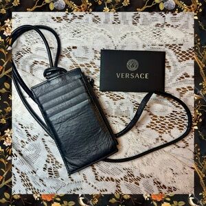 Versace Black Leather Lanyard Card Holder